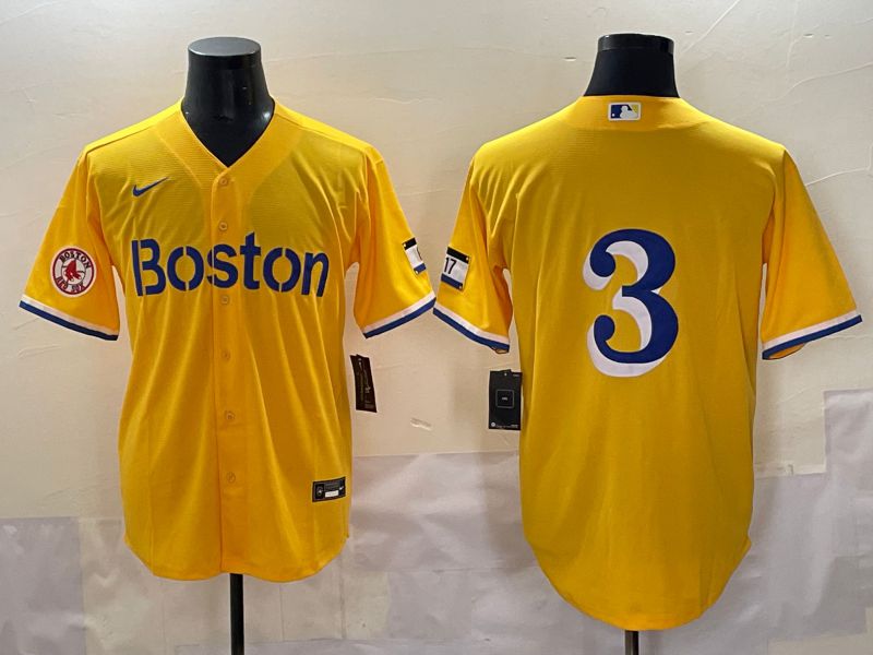 Men 2025 Boston Red Sox #3 No Name Yellow City Edition Nike MLB Jersey style 6->->